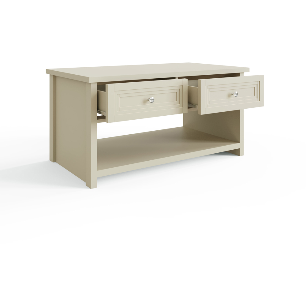 GFW Oakley 2 Drawer Single Shelf Limestone Coffee Table Image 3