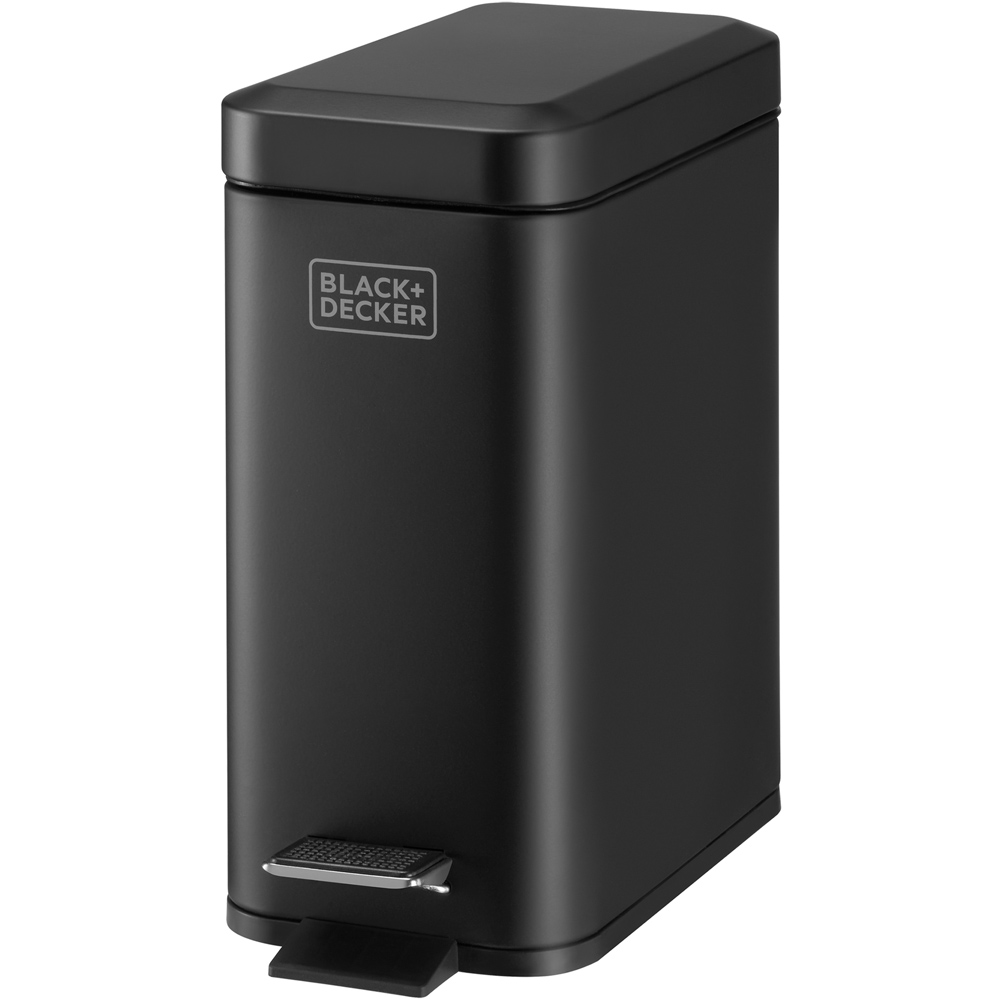 Black + Decker Slimline Soft Close Matt Black Pedal Bin 5L Image 1
