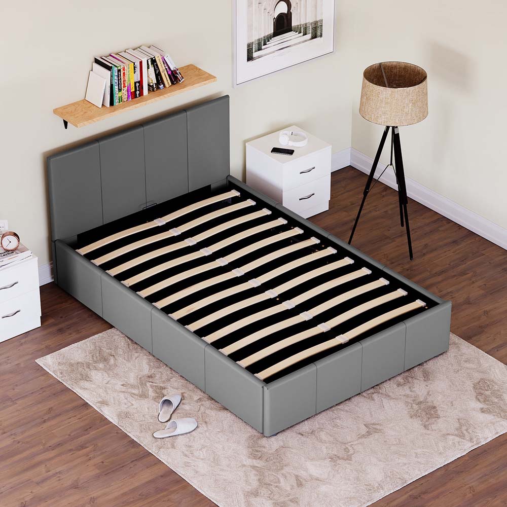 Vida Designs Lisbon Small Double Grey Ottoman Faux Leather Bed Frame Image 7