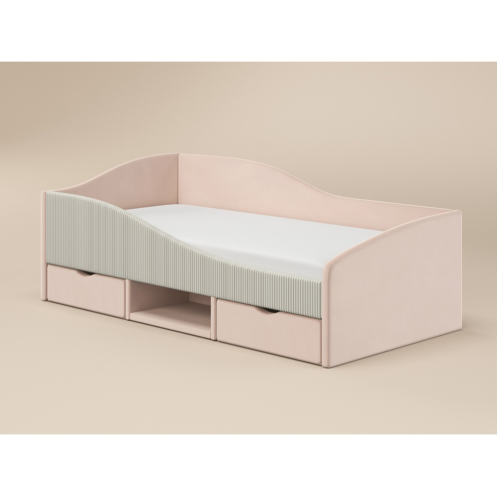 Flair Aubrey Pink Velvet Storage Low Sleeper Bed with Beige Cord Image 2