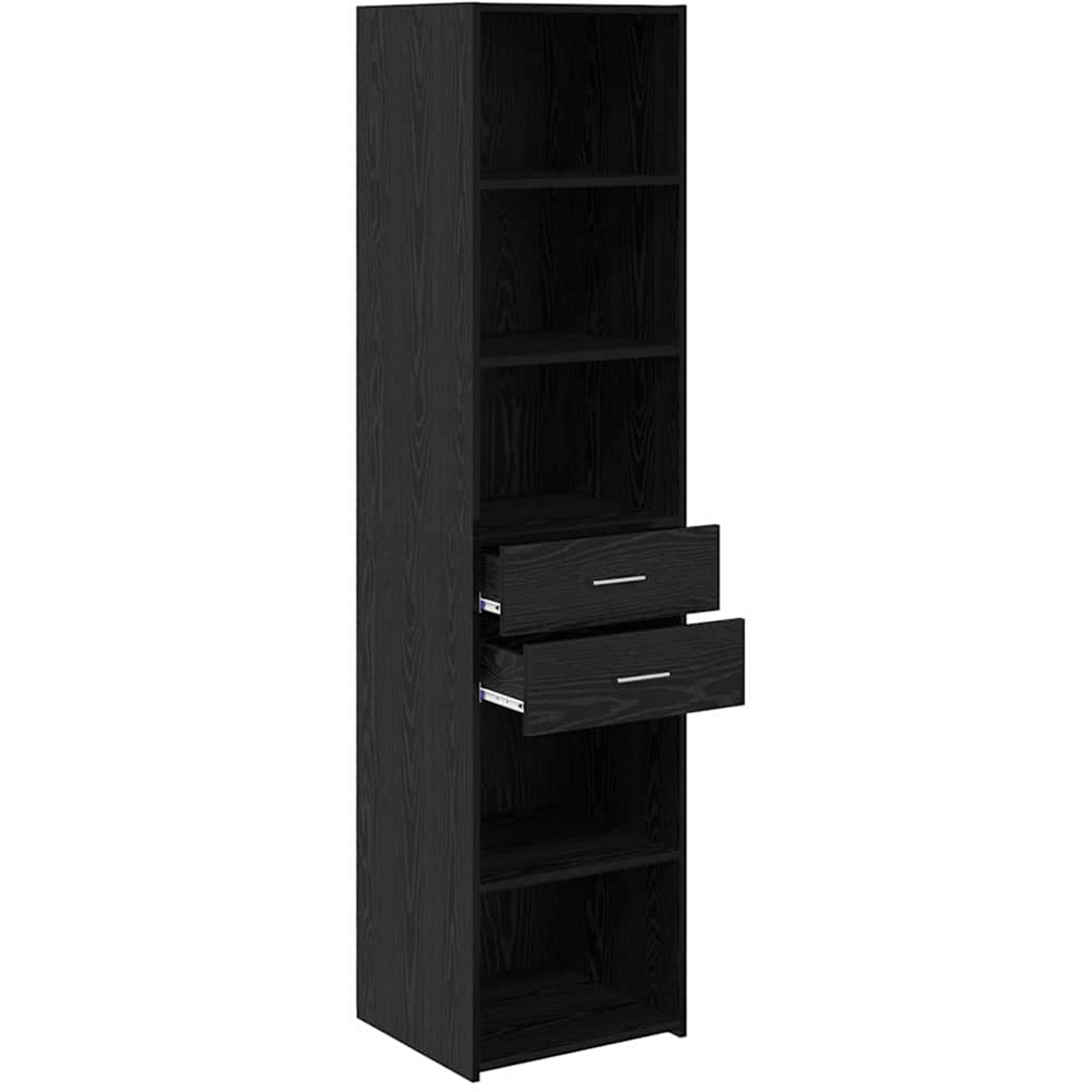 vidaXL 2 Drawer 5 Open Shelf Black Oak Slim Highboard Image 5