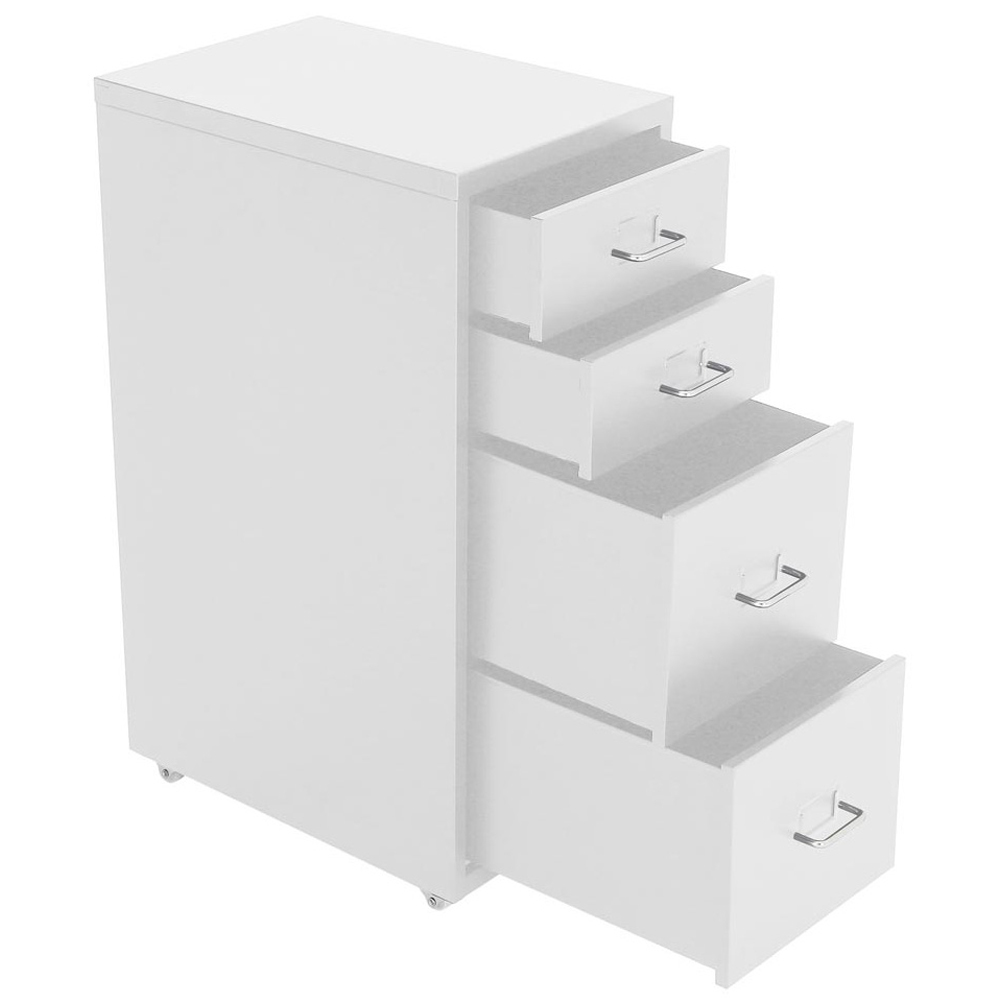 Living and Home White 4 Tier Vertical File Cabinet with Wheels Image 4