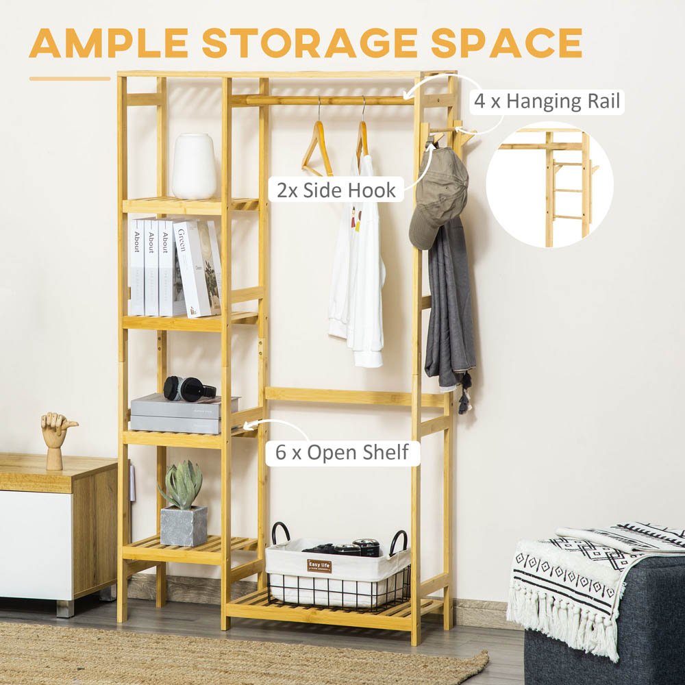 Portland Natural Bamboo Clothing Rack with Shelf Image 4