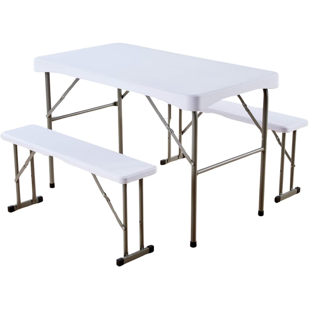 Home Source Indoor and Outdoor Folding Dining Table and Bench Set White Image 2
