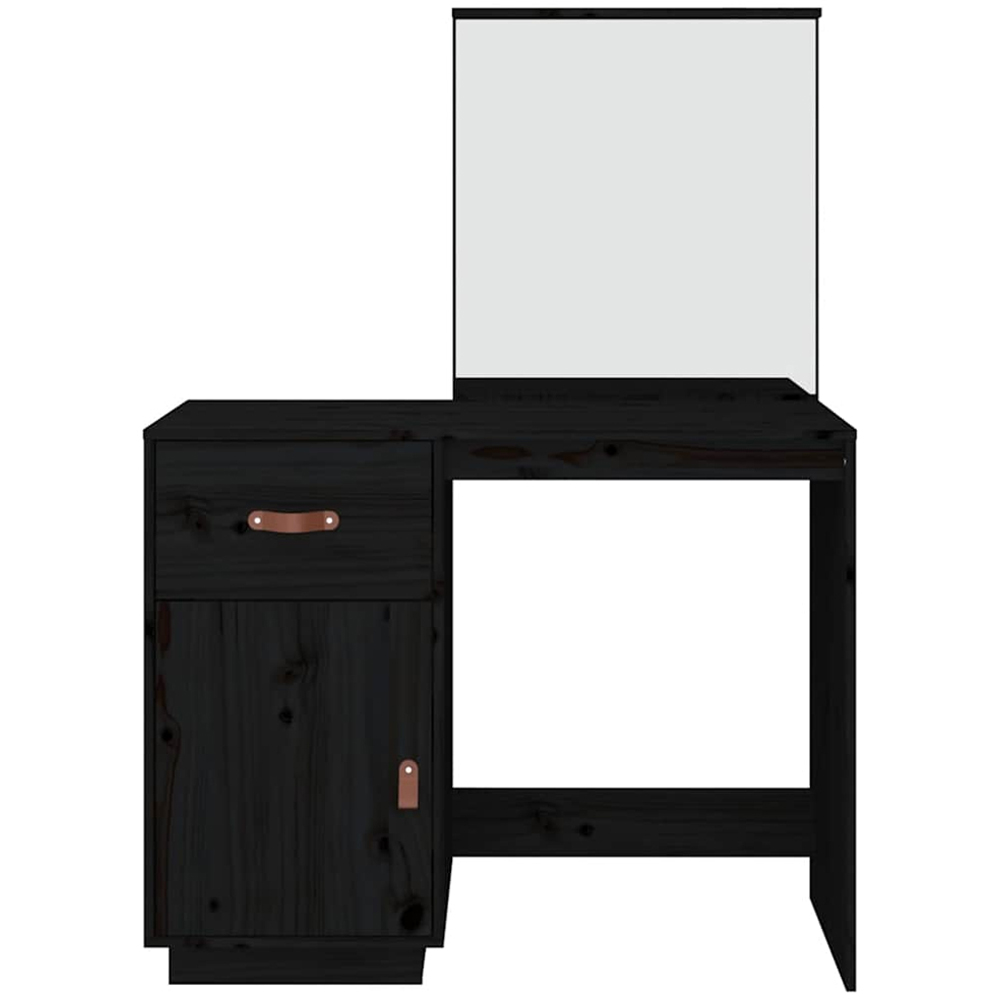 vidaXL Single Door Single Drawer Black Solid Wood Pine Dressing Table with Mirror Image 6