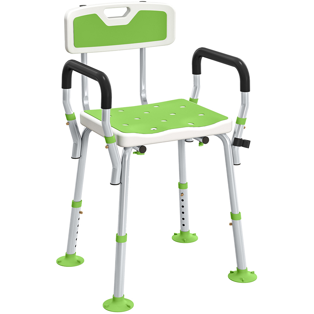 HOMCOM Green Aluminium Height Adjustable Padded Shower Stool Image 1