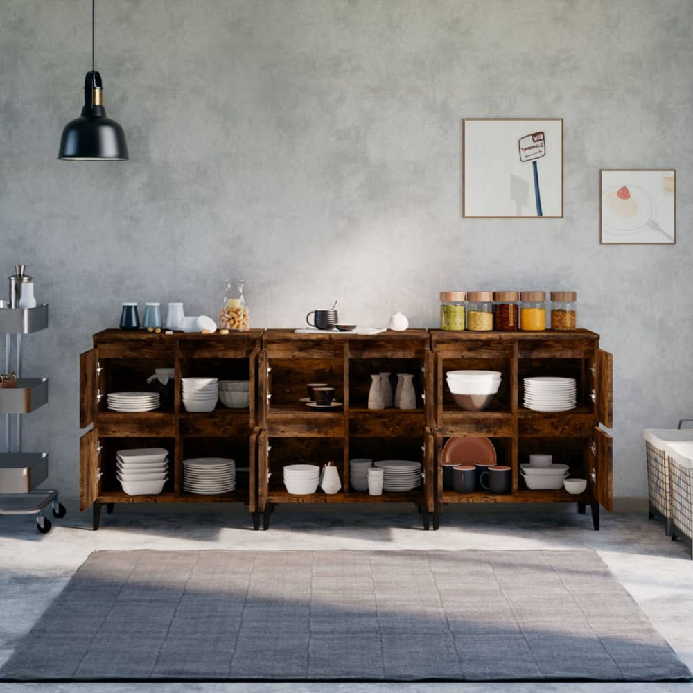 vidaXL 4 Door Smoked Oak Square Sideboard Set of 3 Image 3