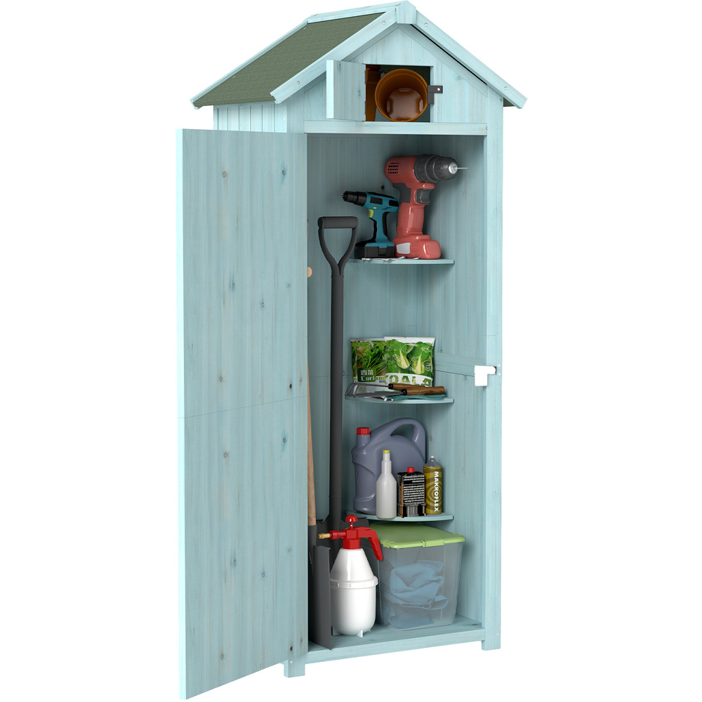 Outsunny 2.5 x 1.8ft Blue Wooden Garden Tool House Shed Image 1