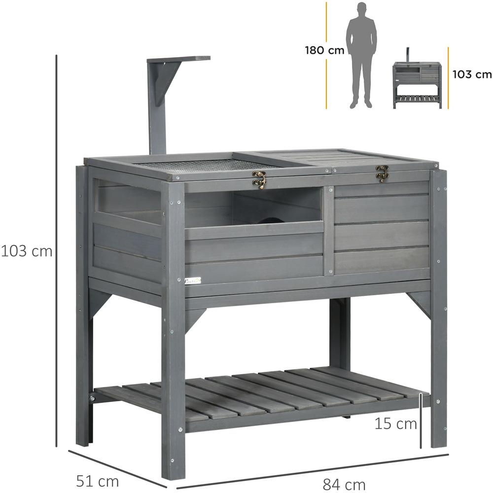 PawHut Grey Wooden Tortoise House 103 x 51 x 84cm Image 8