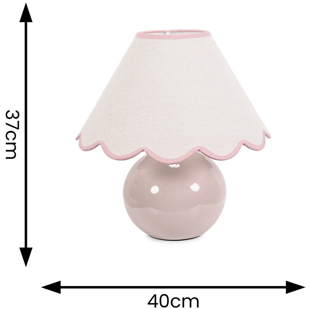 ValueLights Bosco Natural Stone Linen Pink Trim Scallop Shade Ceramic LED Table Lamp Image 7