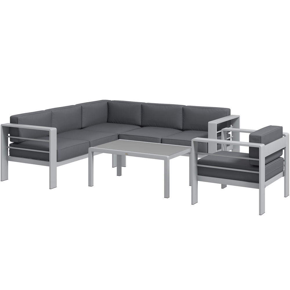 Outsunny 6 Seater Grey Aluminium Garden Sofa Set Image 2