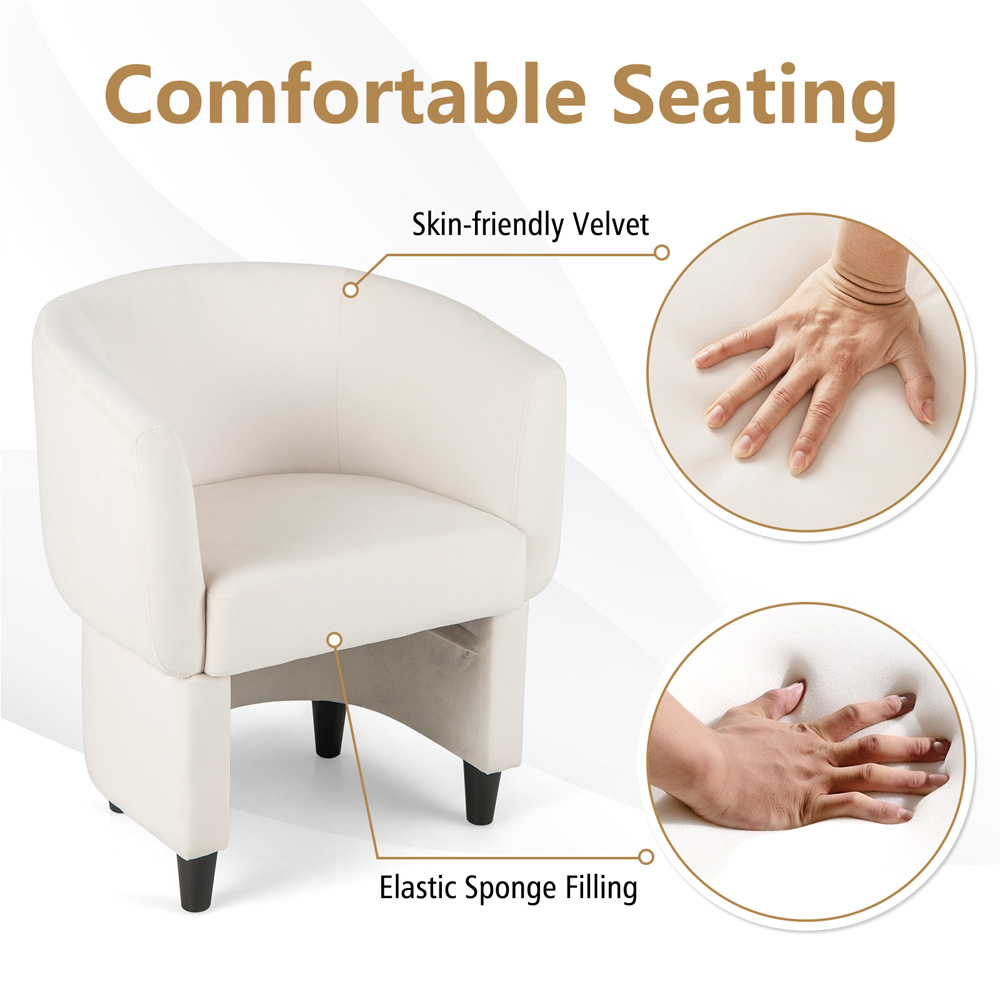 Costway Beige Upholstered Velvet Armchair with Ottoman Image 7