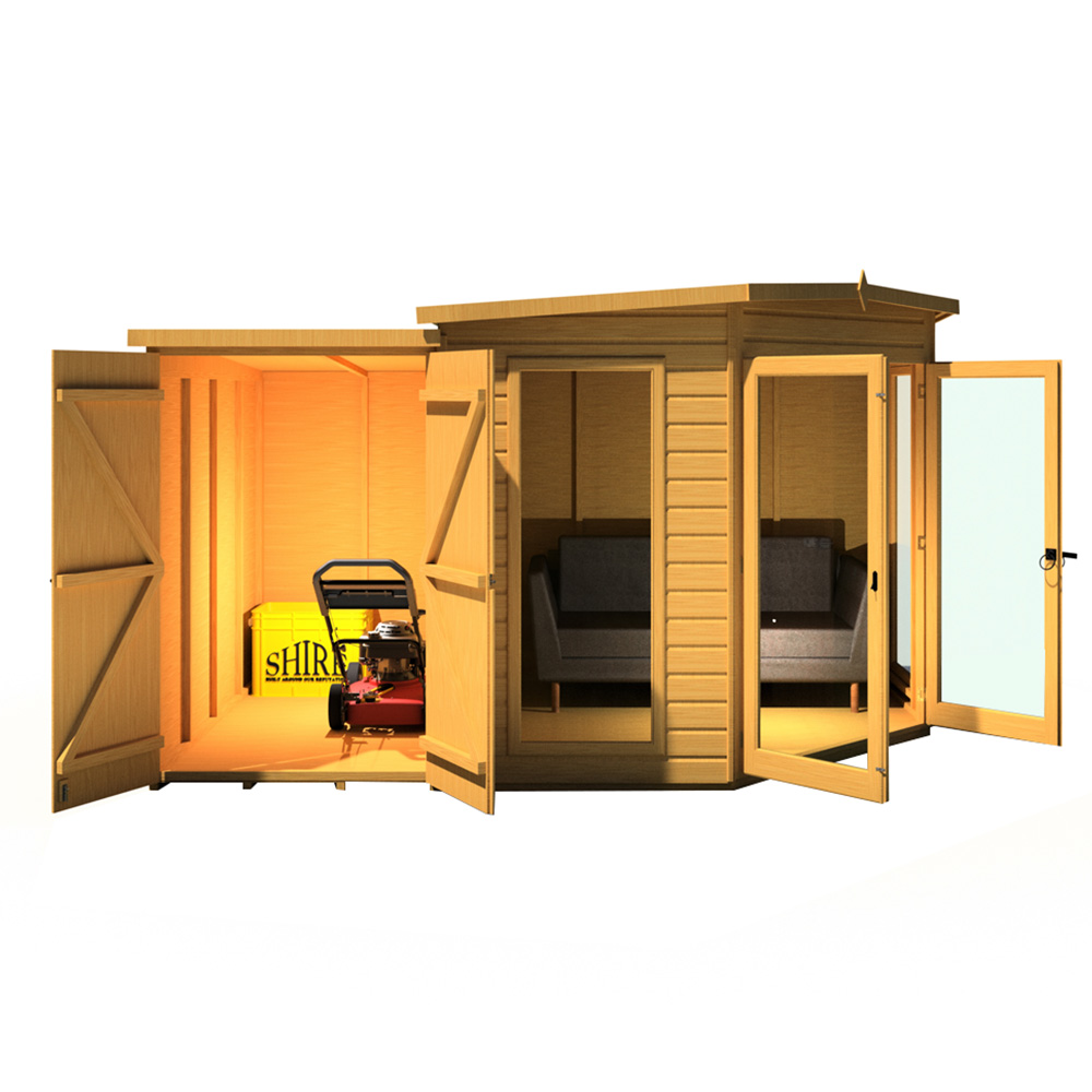 Shire Barclay 8 x 12ft Double Door Corner Summerhouse with Side Shed Image 4