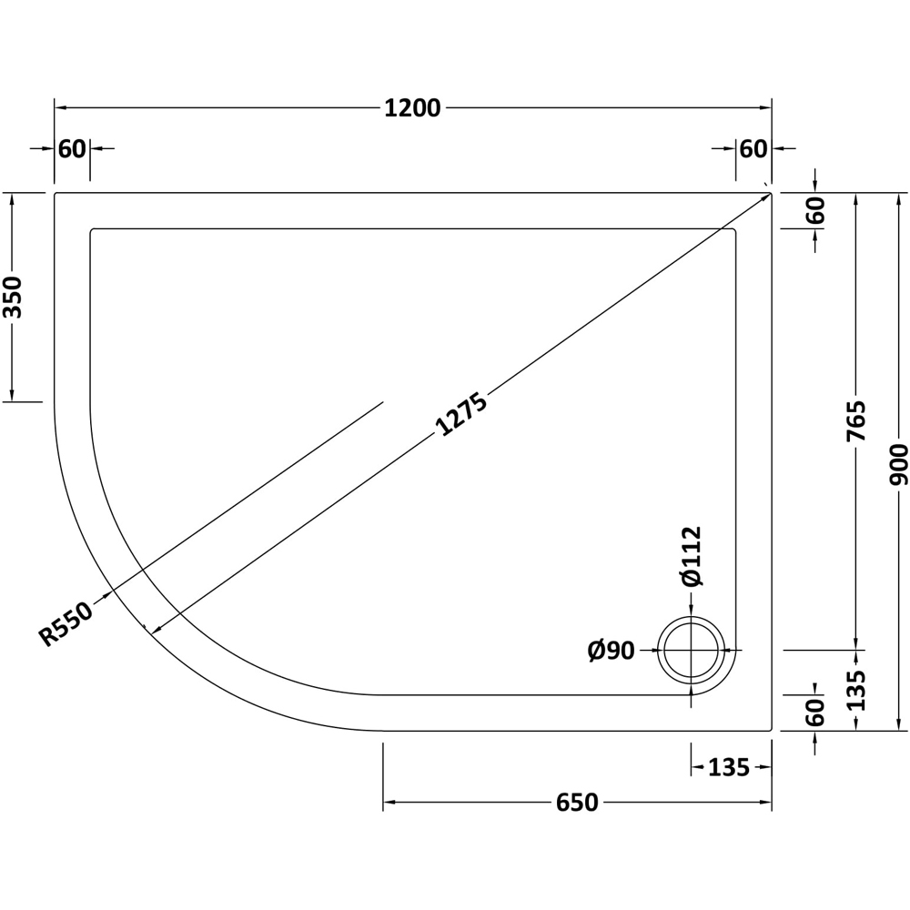 nuie White Slip Resistant Offset Quadrant Shower Tray Left Hand 1200 x 900mm Image 2
