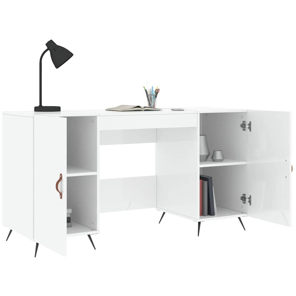 vidaXL 2 Door Computer Desk High Gloss White Image 4