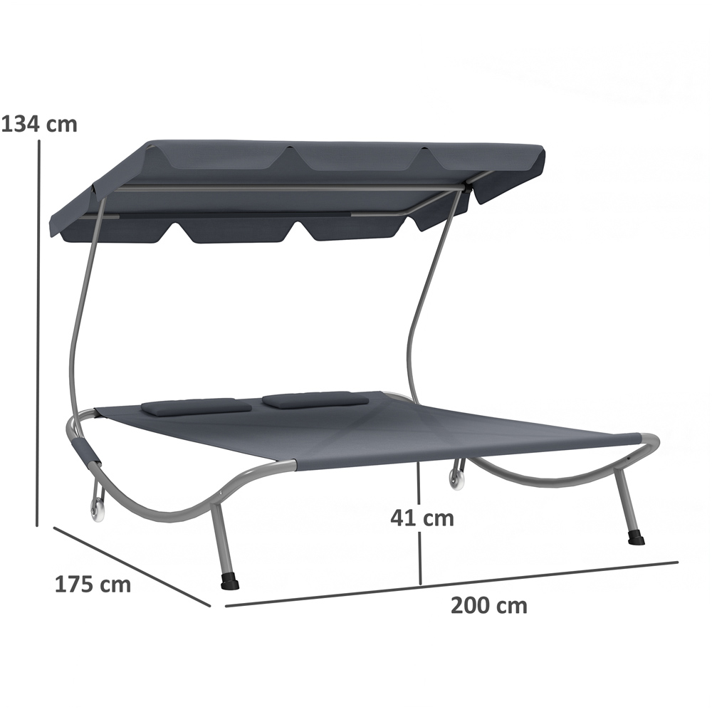 Outsunny 2 Seater Grey Hammock Sun Lounger with Canopy and 2 Pillows Image 9