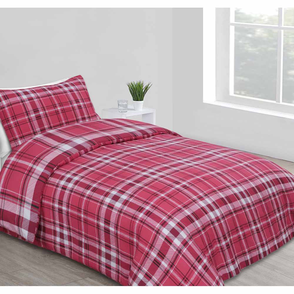 Wilko Red Check Brushed Cotton Single Duvet Set Wilko