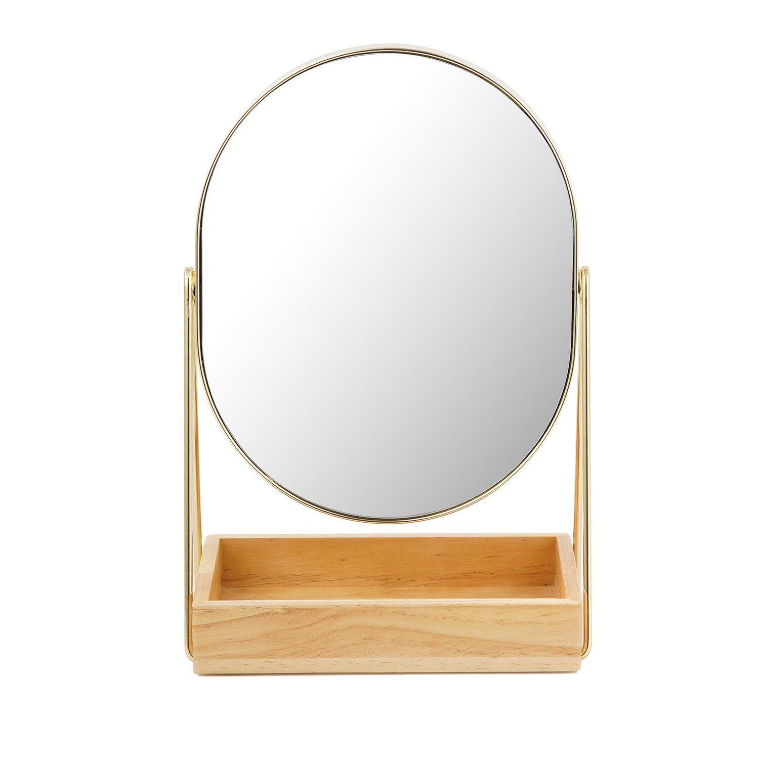 Wood Organiser Base Cosmetic Mirror Brown Image