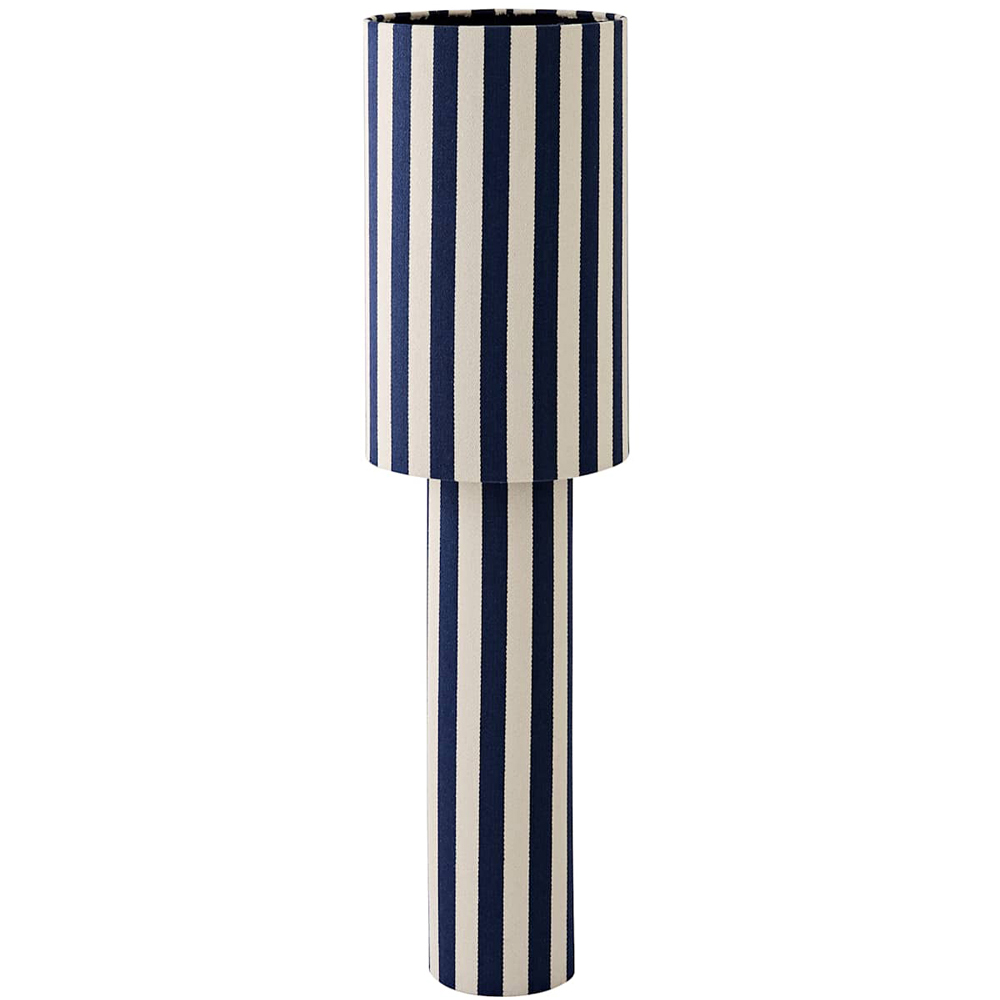 ValueLights Florence Navy Blue Pinstripe Linen LED Midi Floor Lamp with Bulb Image 1