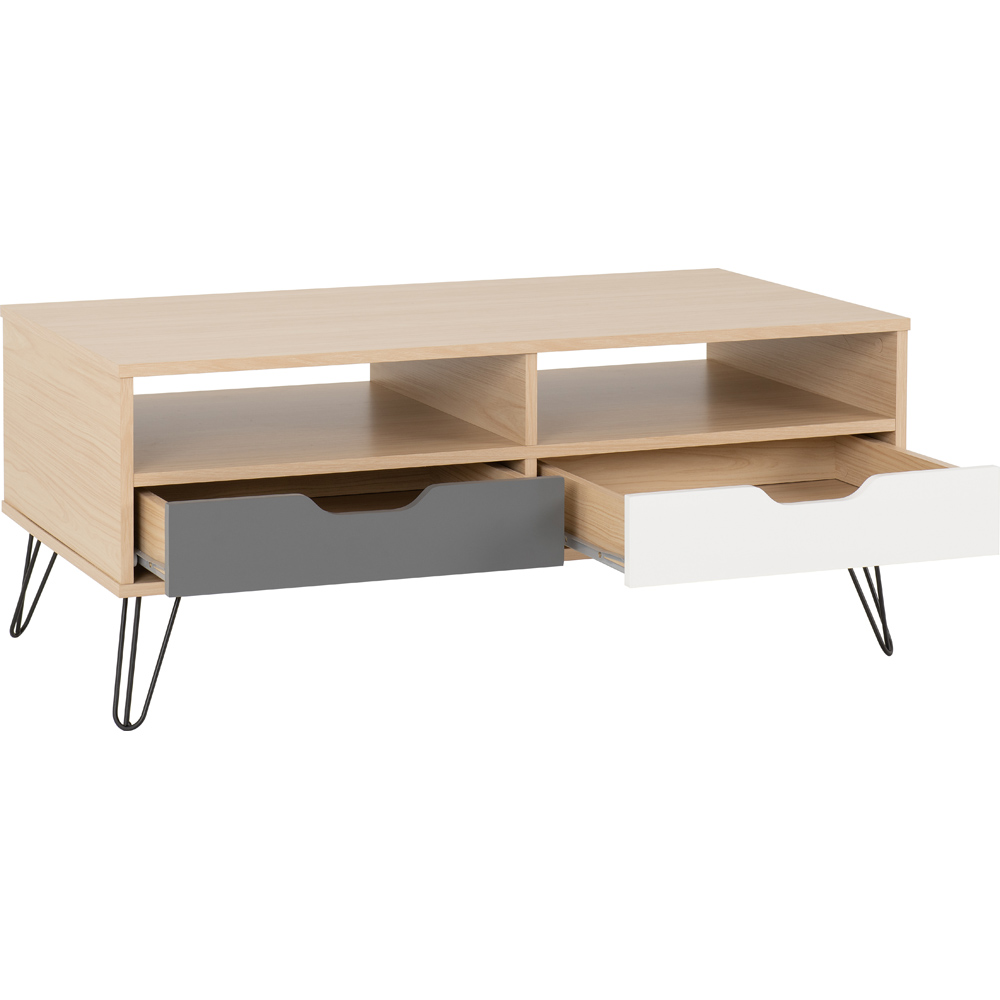 Seconique Bergen 2 Drawer Oak White and Grey Coffee Table Image 3