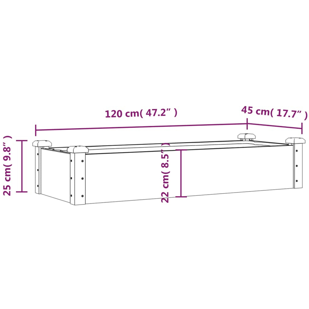 vidaXL Brown Solid Fir Wood Raised Garden Bed with Liner 25 x 120 x 45cm Image 5