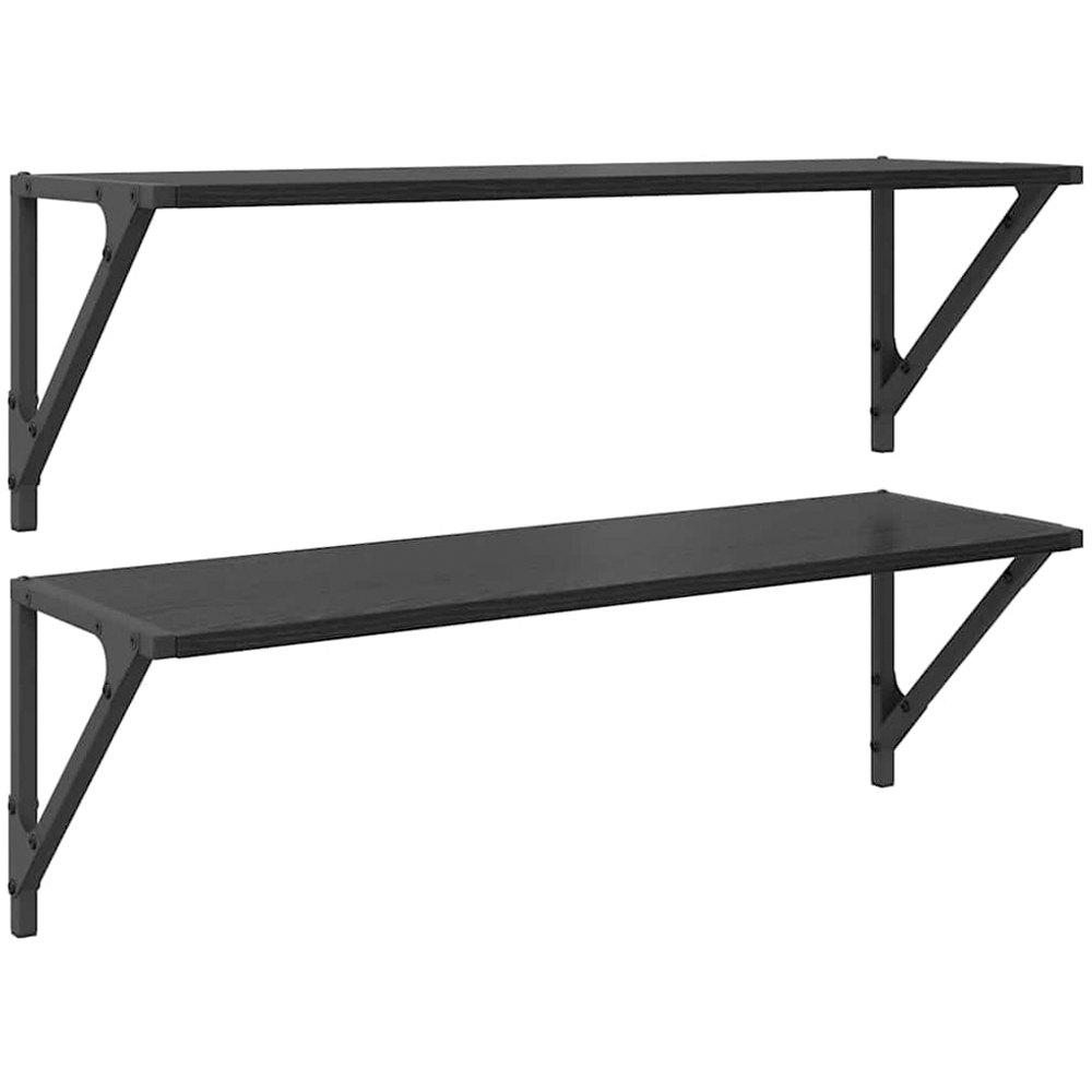 vidaXL 80 x 25cm Black Oak Wall Shelf Set of 2 Image 1