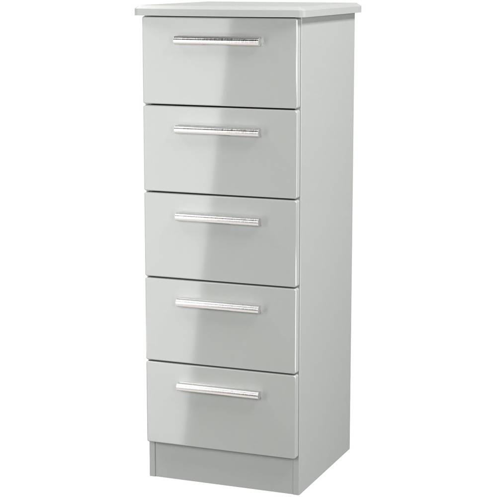 Crowndale Knightsbridge 5 Drawer Grey Gloss and Dusk Grey Tall Bedside Cabinet Ready Assembled Image 2