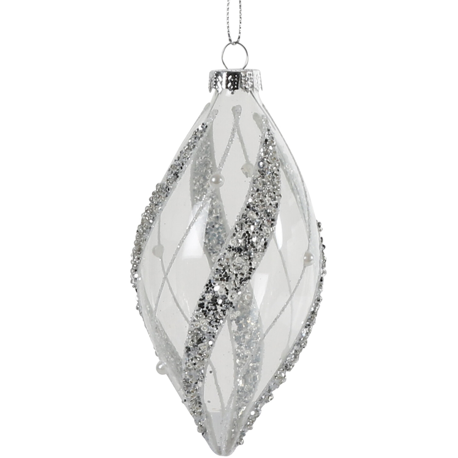 Silver Glittered and Pearl Swirl Bauble - Silver Image 2