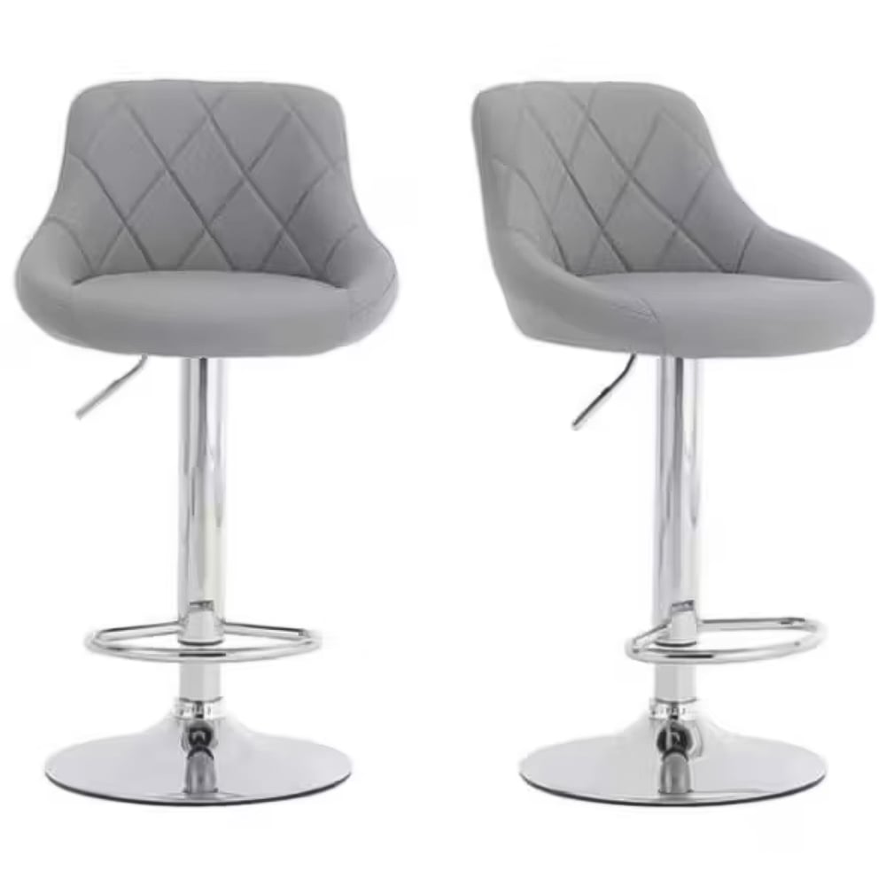 Alivio Premium Grey and Chrome Faux Leather Swivel Bar Stool Set of 2 Image 2