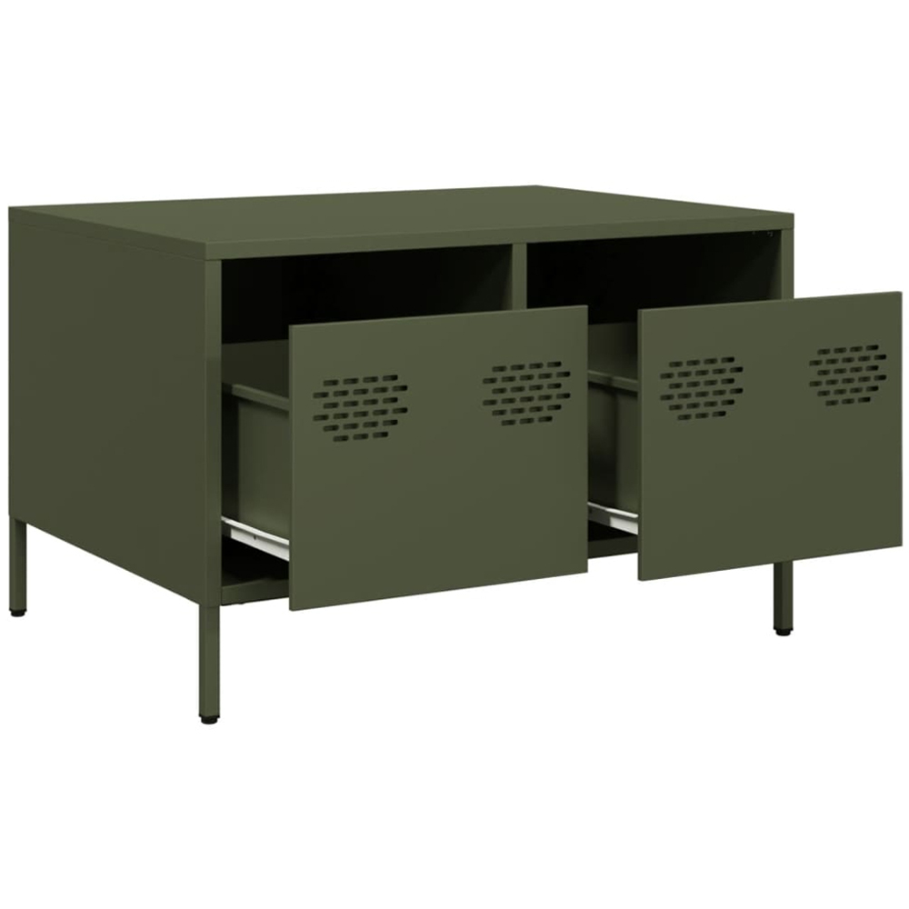 vidaXL 2 Drawer Olive Green Steel Broad TV Cabinet Image 3