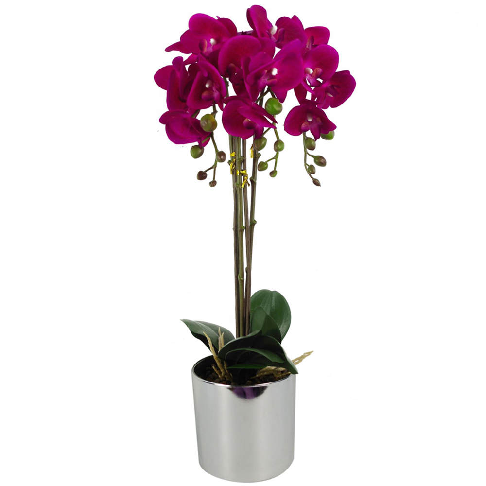 Leaf Dark Pink and Silver Large Orchid Artificial Plant 52cm Image 1