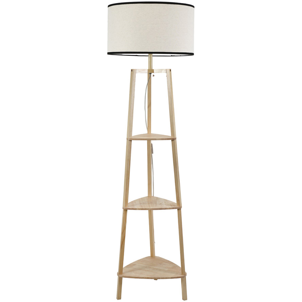 ValueLights Hiru 3 Shelf Black Edge Drum Shade Wooden LED Floor Lamp Image 1