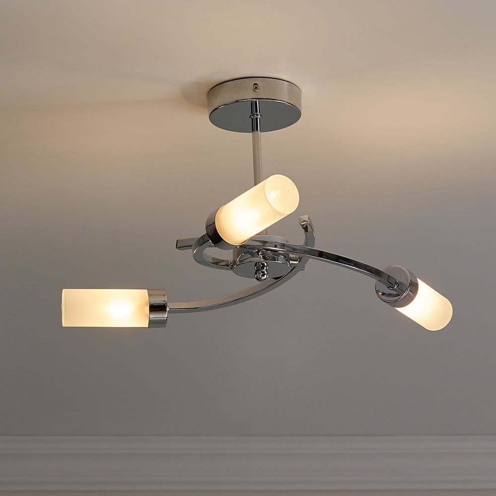 Wilko 3 Arm Chrome Swirl Ceiling Light with Frosted Glass Shades Image 3