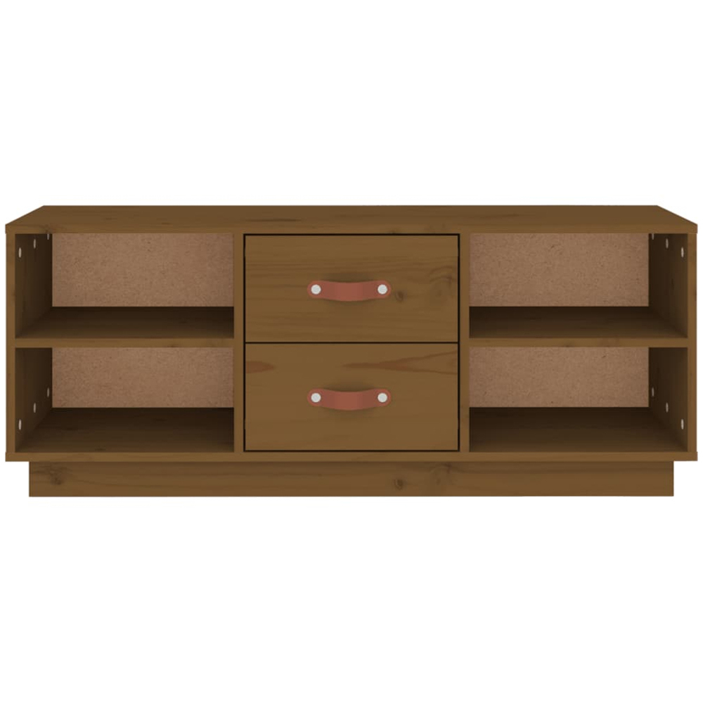 vidaXL 2 Drawer 4 Shelf Honey Brown Solid Pine Wood TV Cabinet Image 6
