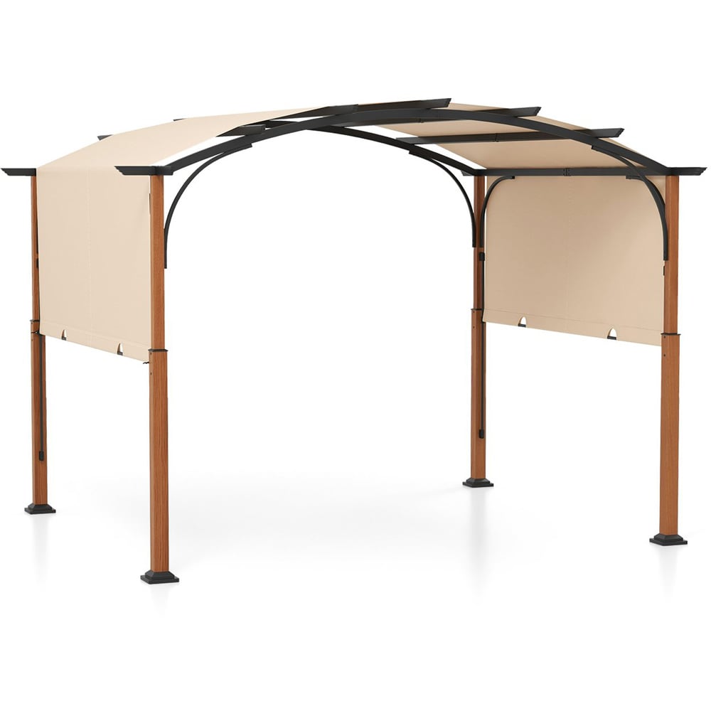 Costway 3 x 3.6m Beige Arched Retractable Pergola with Canopy Image 2