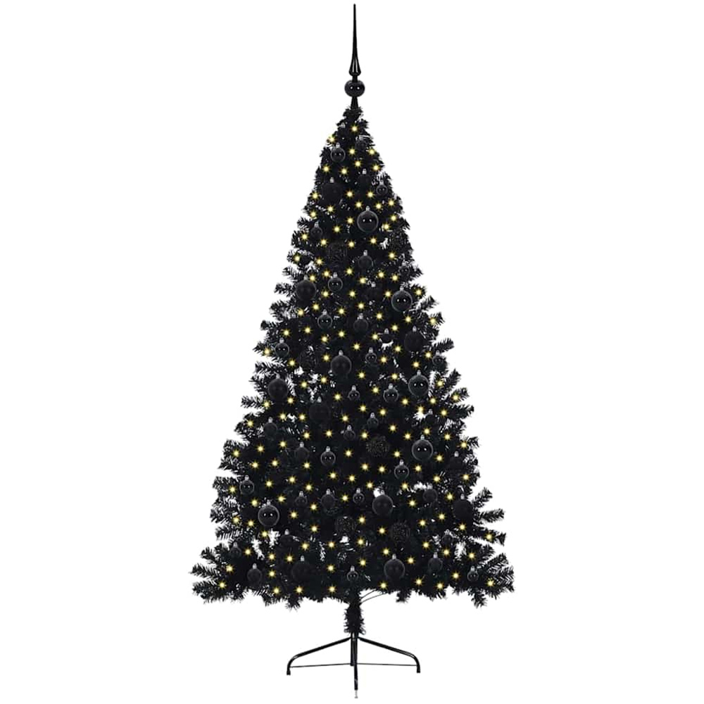 vidaXL Pre-Lit Black Bauble Black Artificial Christmas Tree 6ft Image 1