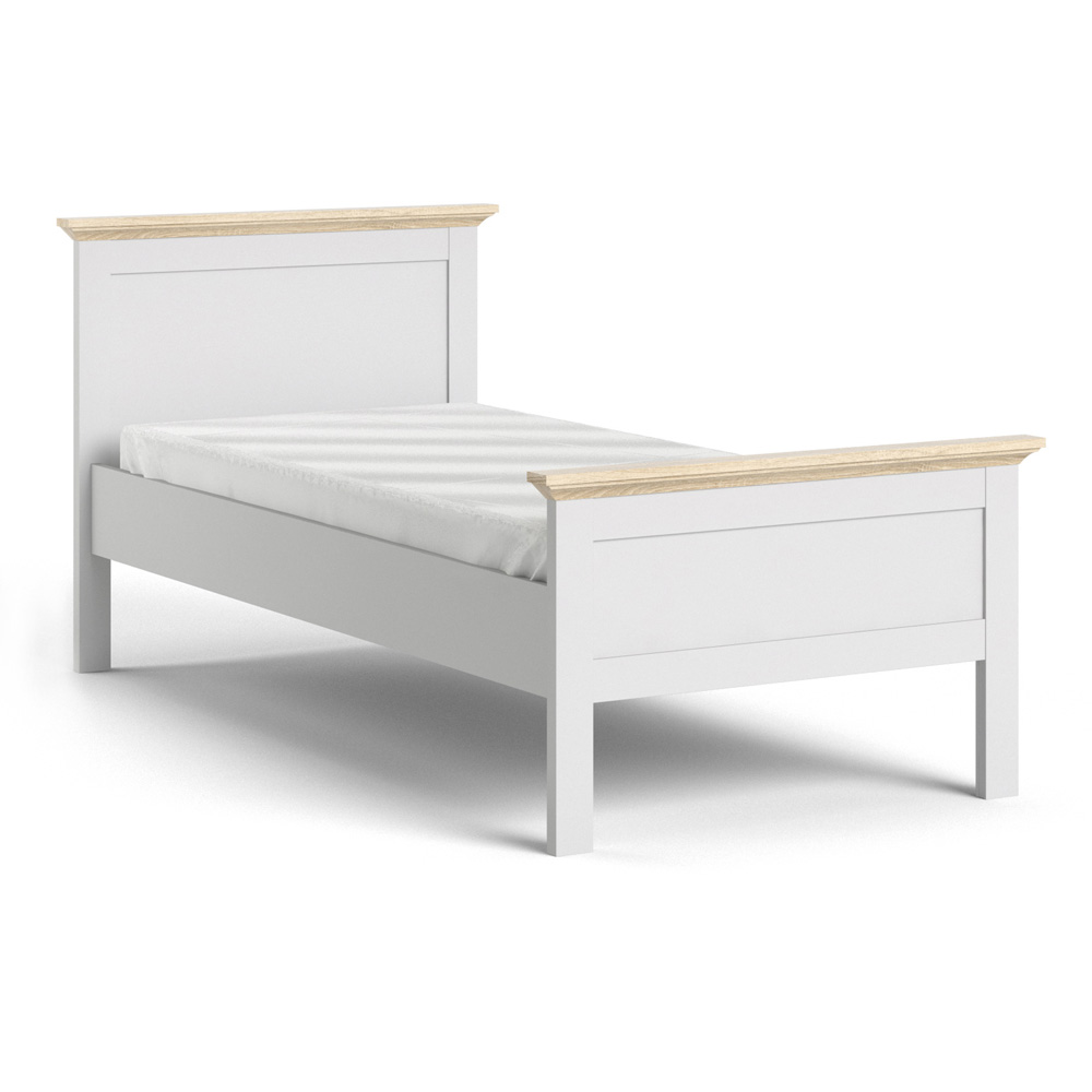 Florence Paris Single White and Oak Wooden Bed Image 2