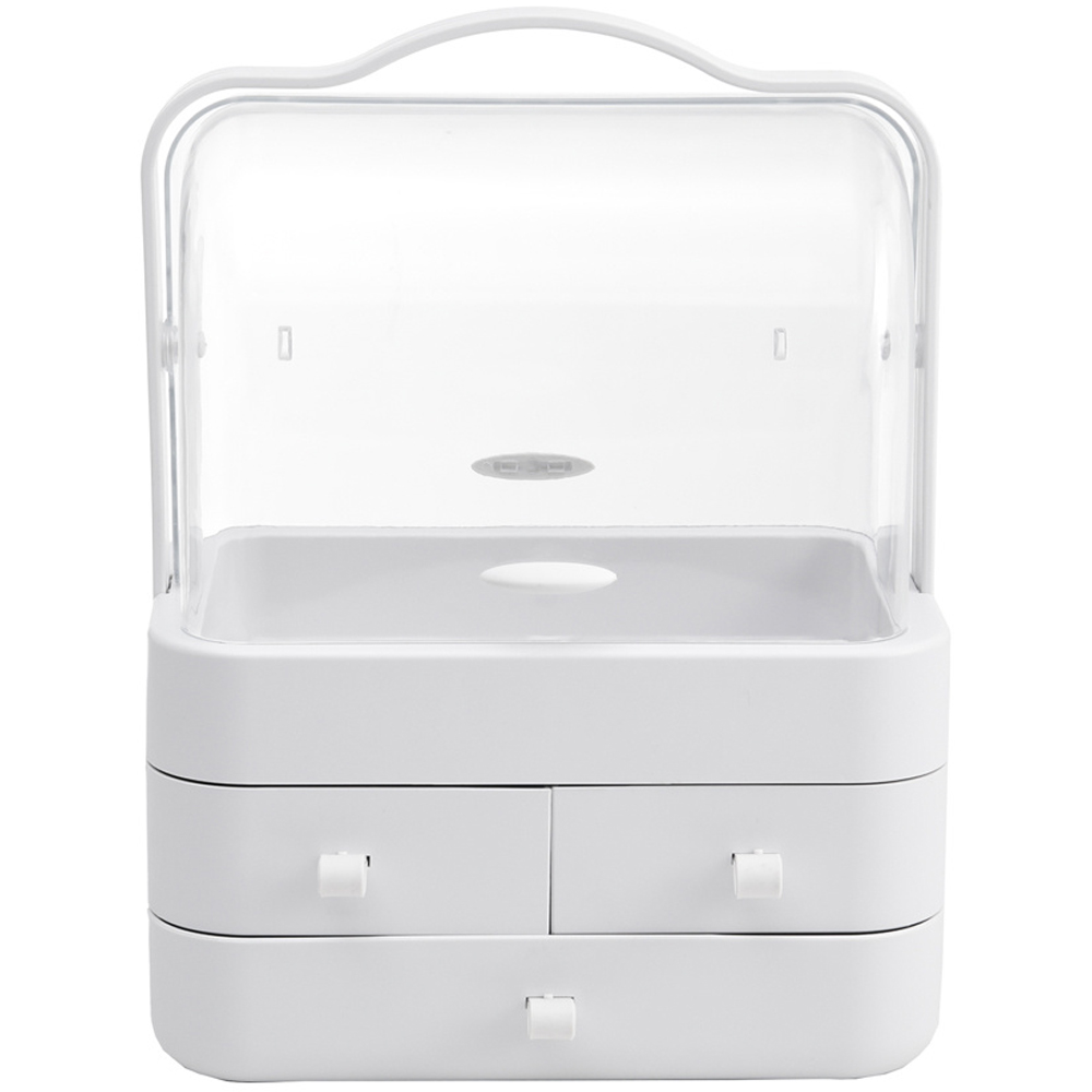 H&O Direct 3 Drawer White Portable Dustproof Makeup Storage Box Image 1