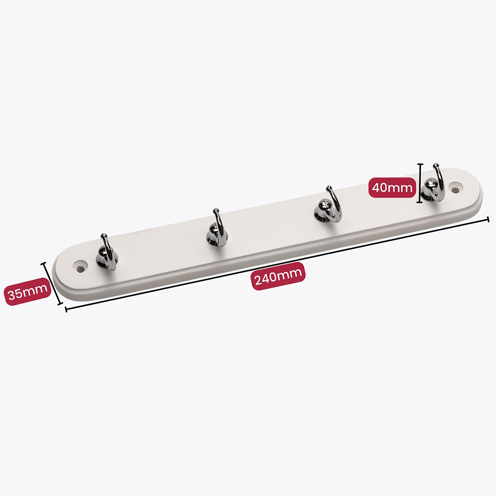 Headbourne Keytidy White and Chrome 4 Hook Key Tidy Rail Image 5