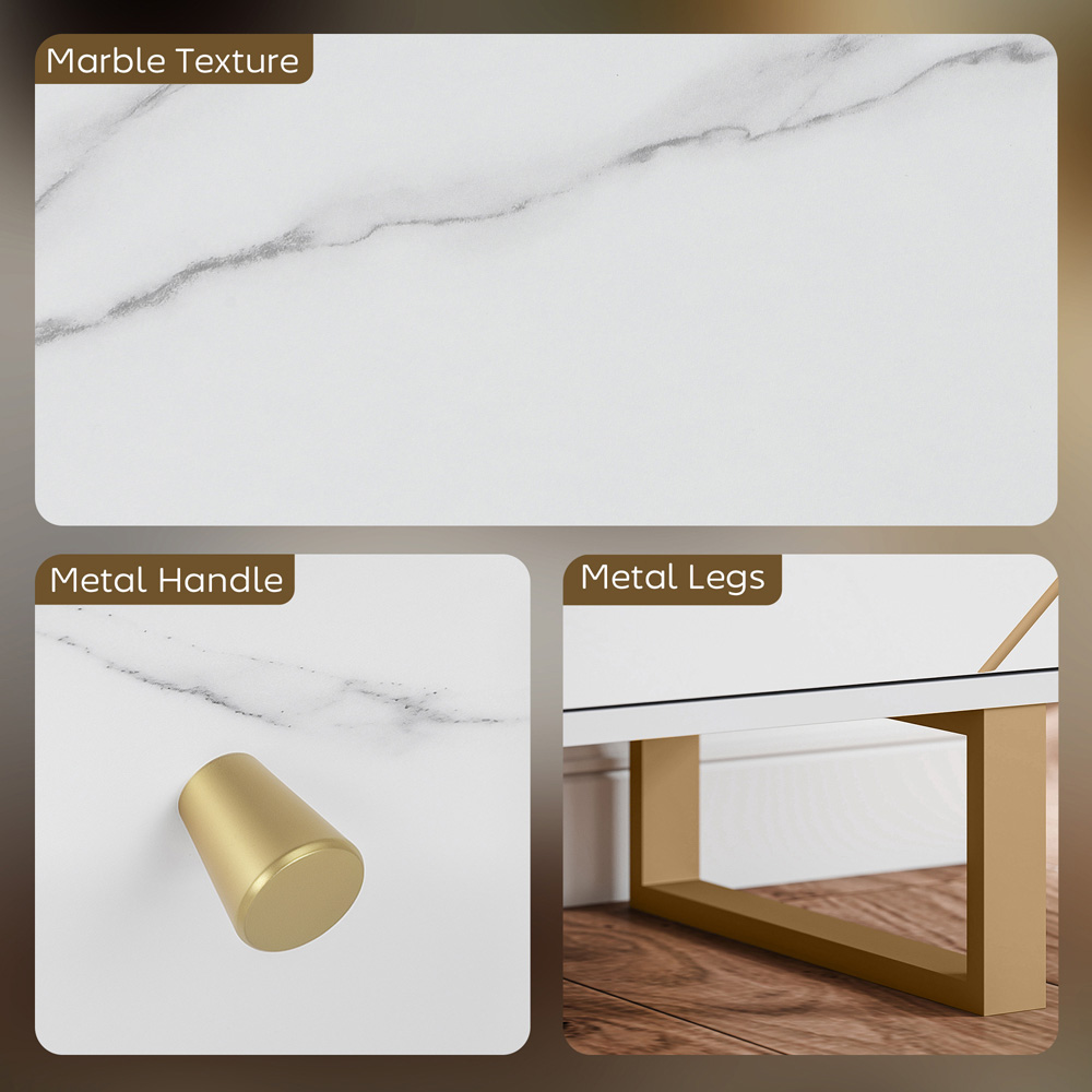 Portland 3 Door White and Gold Tone Marble Texture Sideboard Image 6