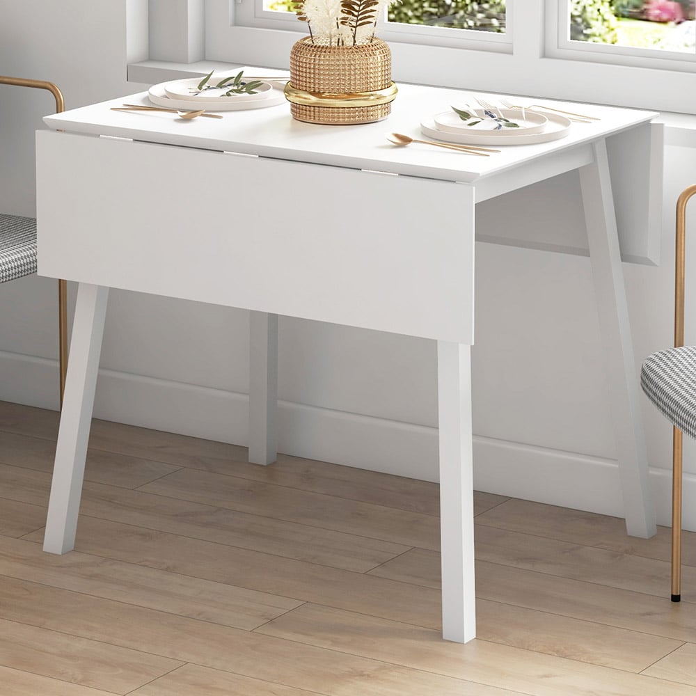 HOMCOM 4 Seater White Folding Drop Leaf Dining Table Image 1