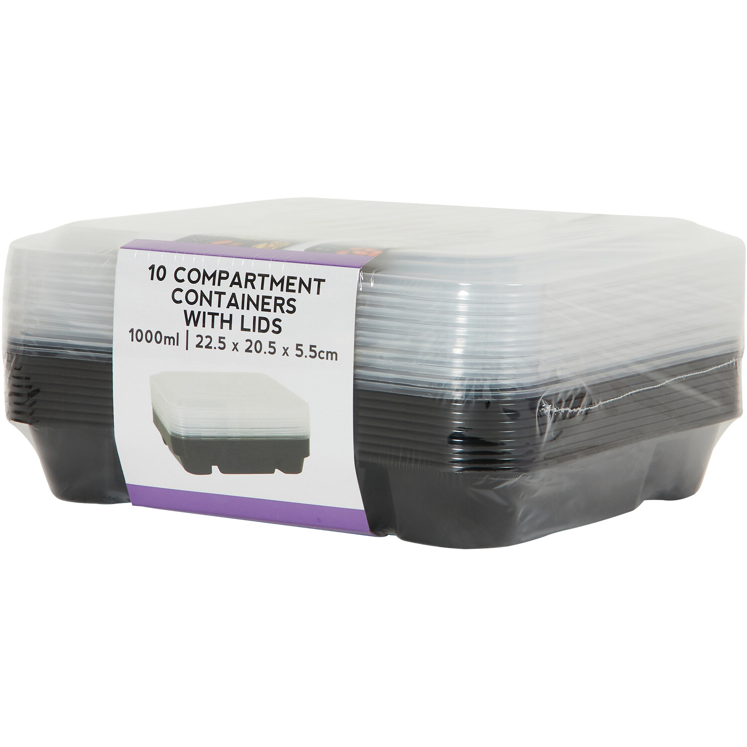 Pack of 10 Compartment Containers with Lids - Black Image 2