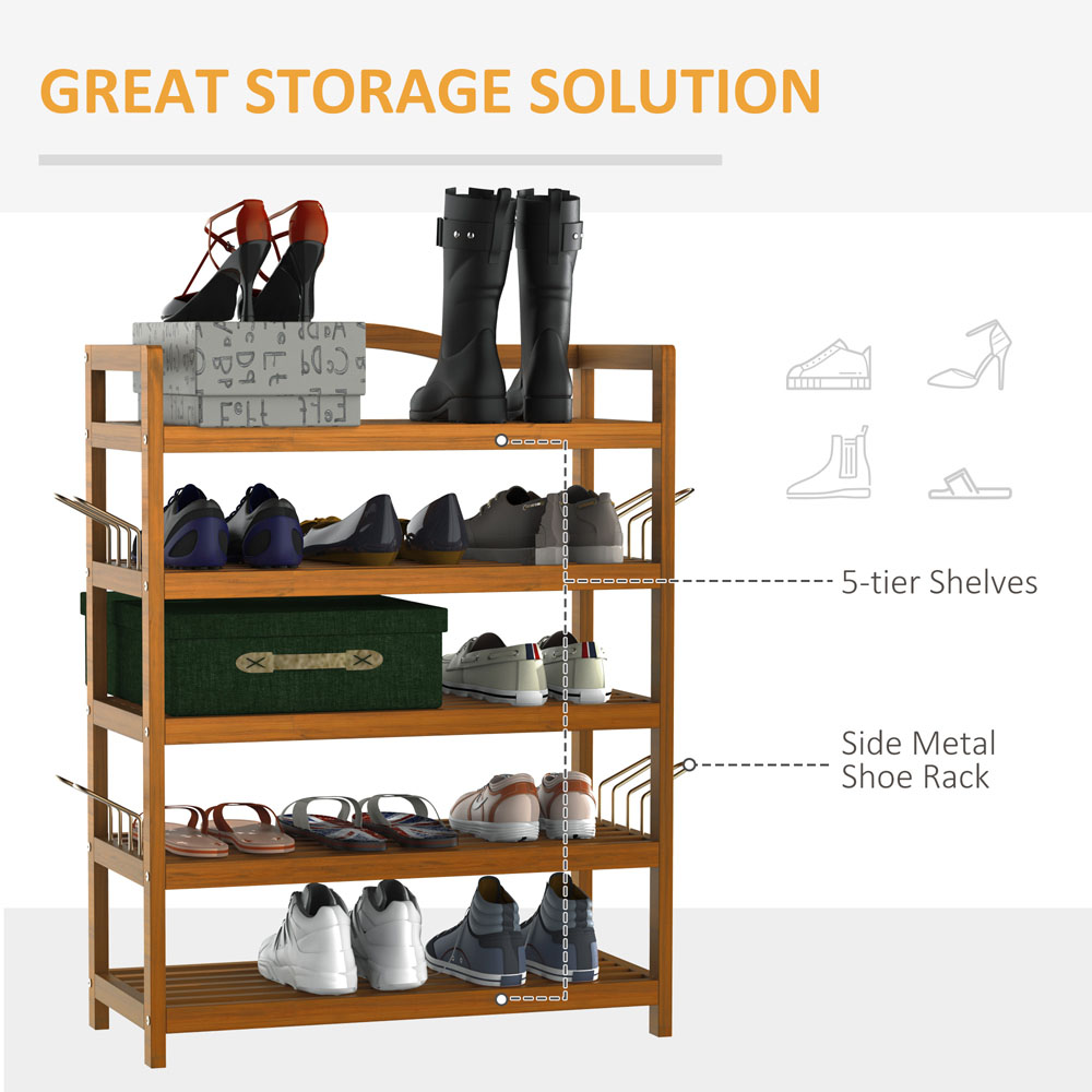 HOMCOM 5-Tier Teak Acacia Wood Shoe Rack Image 4