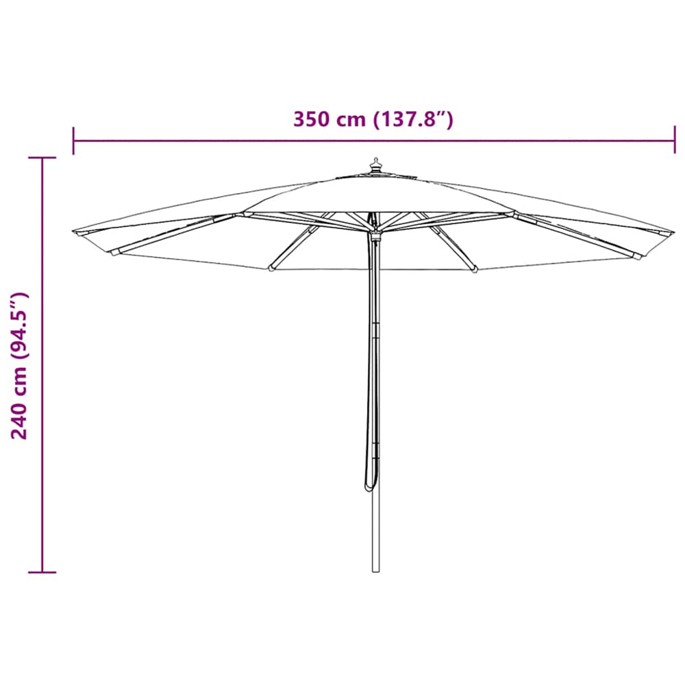 vidaXL Brown Garden Parasol with Wooden Pole 3.5m Image 5
