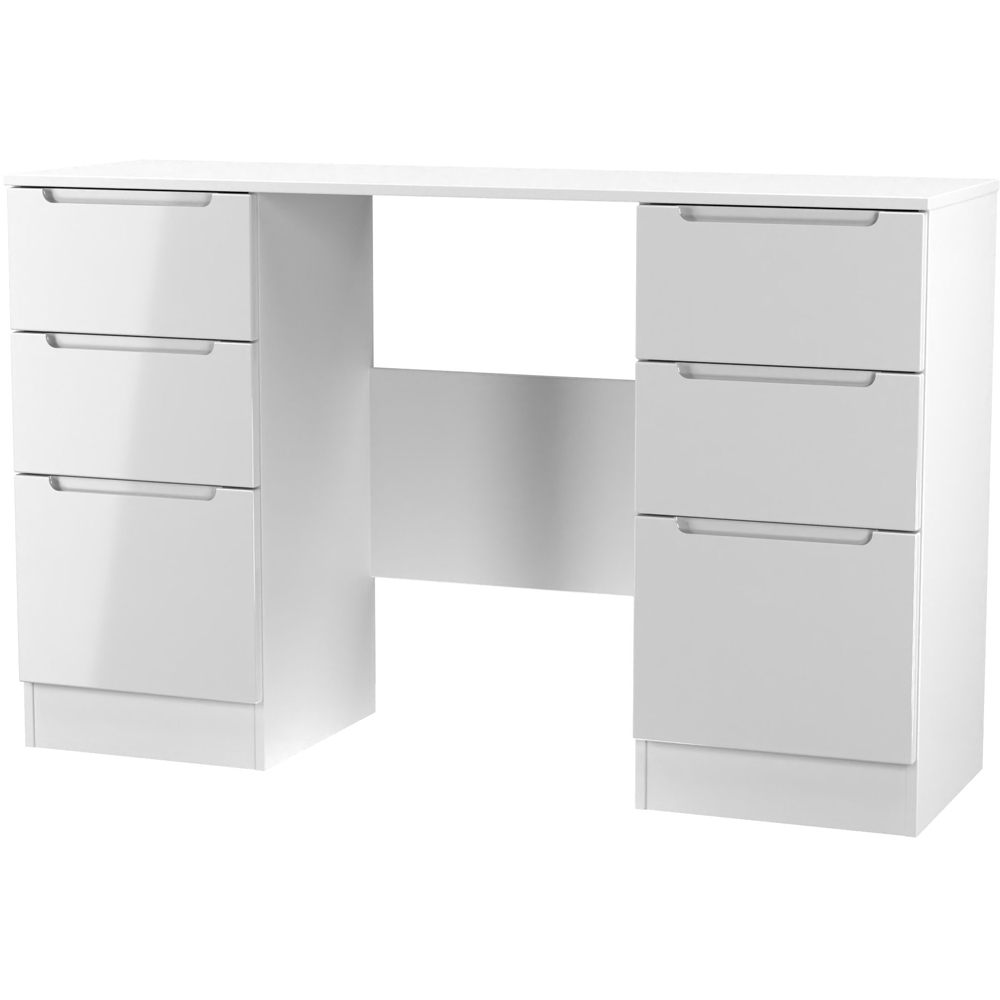 Crowndale Milan 6 Drawer White Gloss and White Kneehole Desk Ready Assembled Image 4