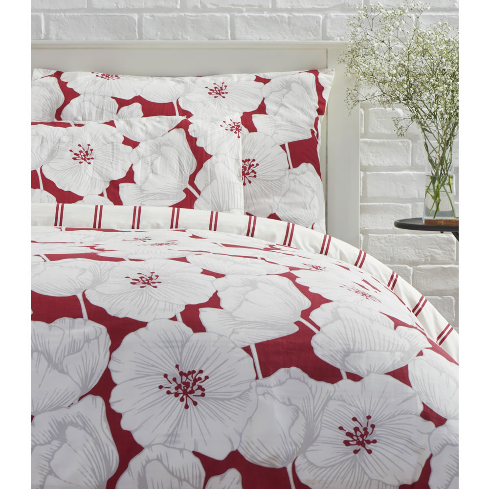 Wilko Red Floral King Size Duvet Set Image 1