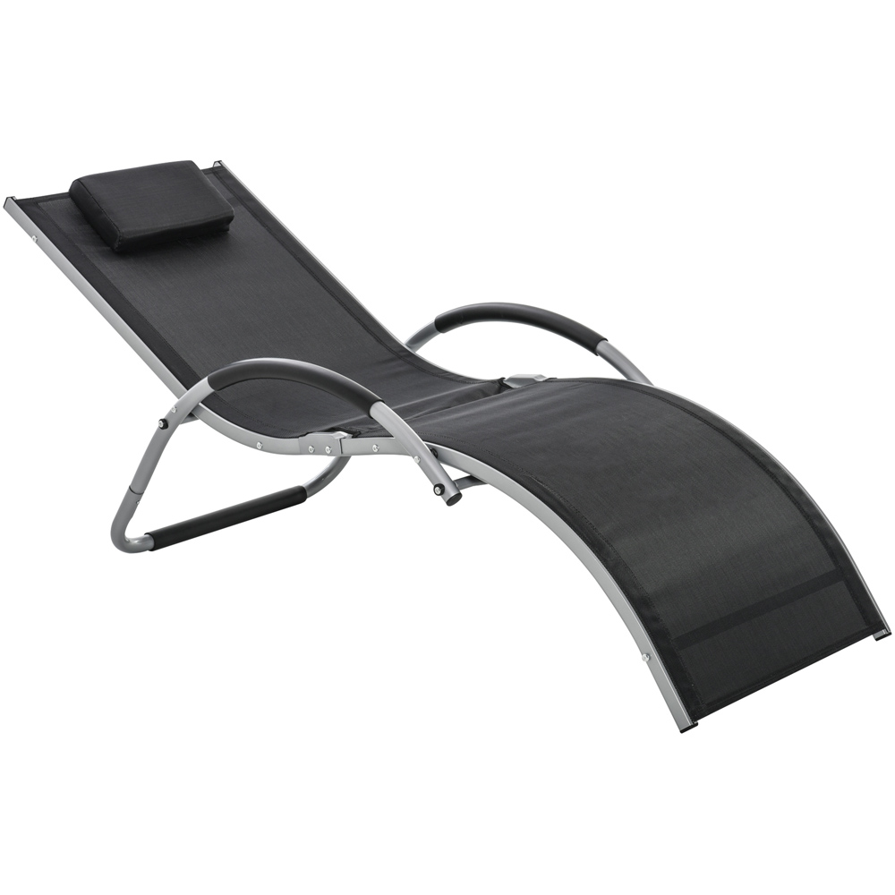 Outsunny Black Sun Lounger with Pillow Image 2