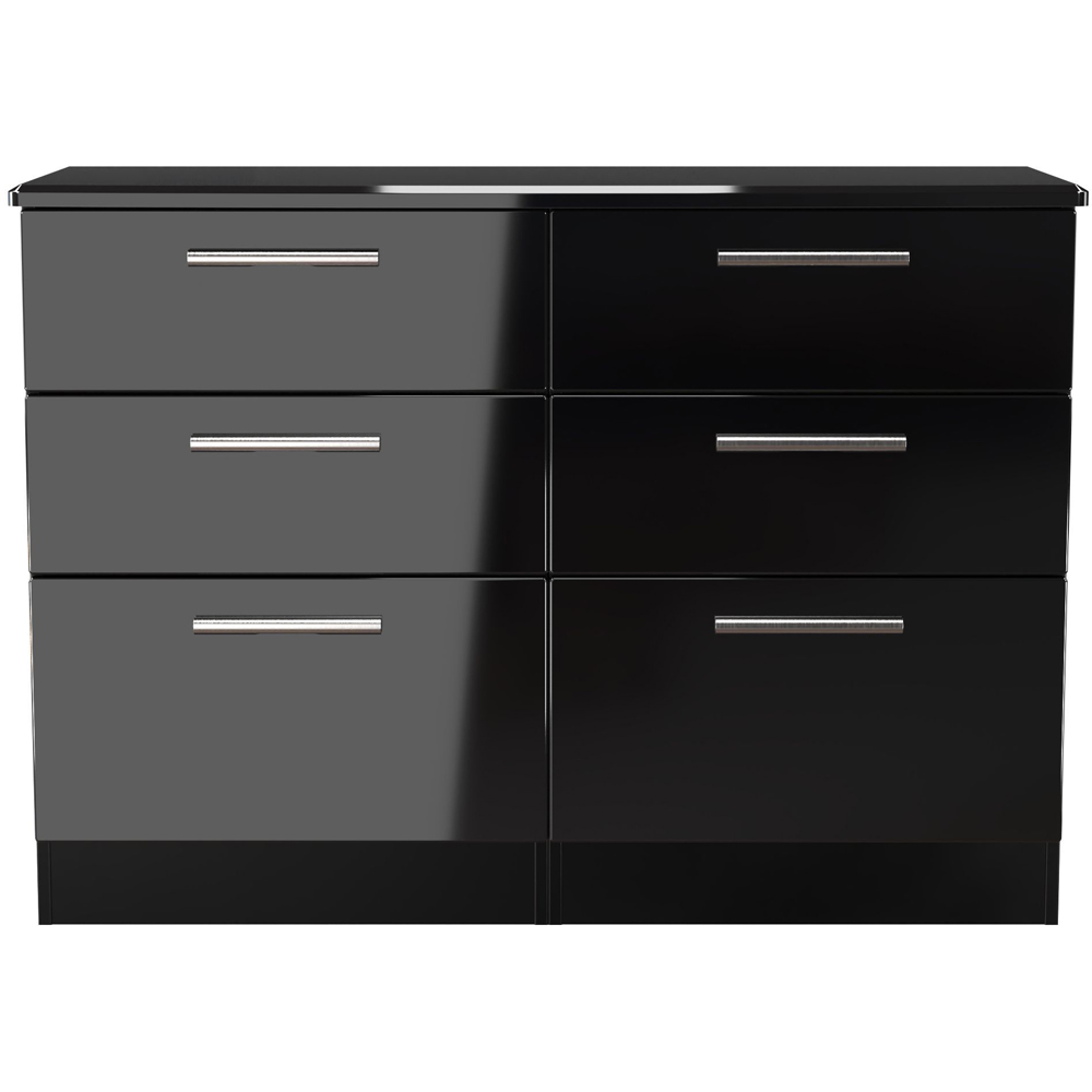 Crowndale Knightsbridge 6 Drawer Black Gloss and Black Wide Chest of Drawers Ready Assembled Image 3