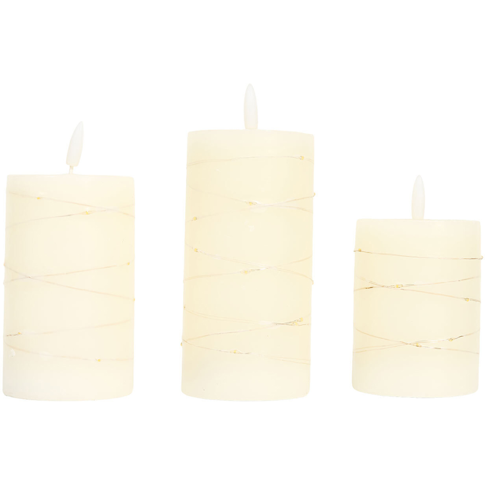Set of 3 LED Pillar Candles with String Light White Image 3