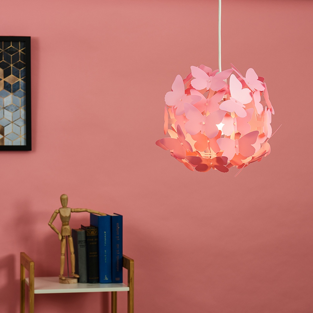 ValueLights Pink Multicolour Butterfly Ball Pendant Shade Image 2
